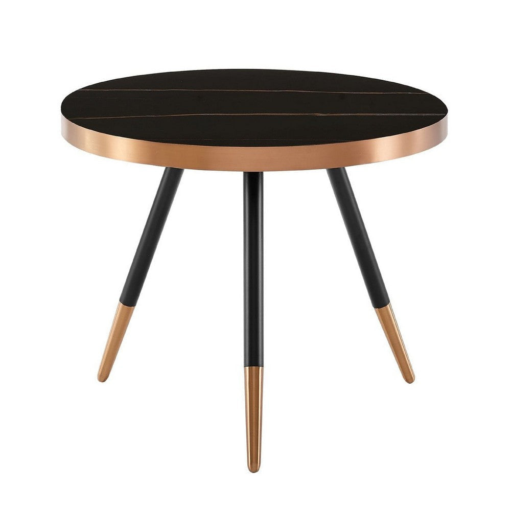 Cid Casu Coffee Table | 20" | Round Black Ceramic Top | Rose Gold Accents