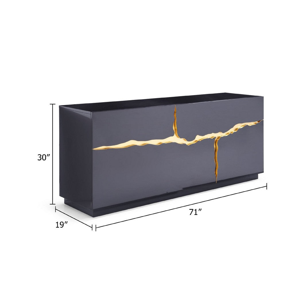 Cid Exie Sideboard Buffet Cabinet | 71’’ | 2 Drawers | Black with Gold Accents BM338320