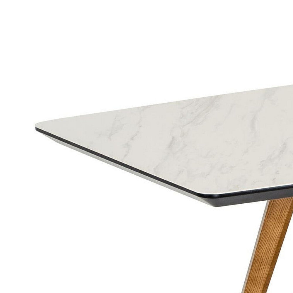 Cid Jamu Dining Table | 91’’ White Marble Top | Modern Abstract Base BM338321