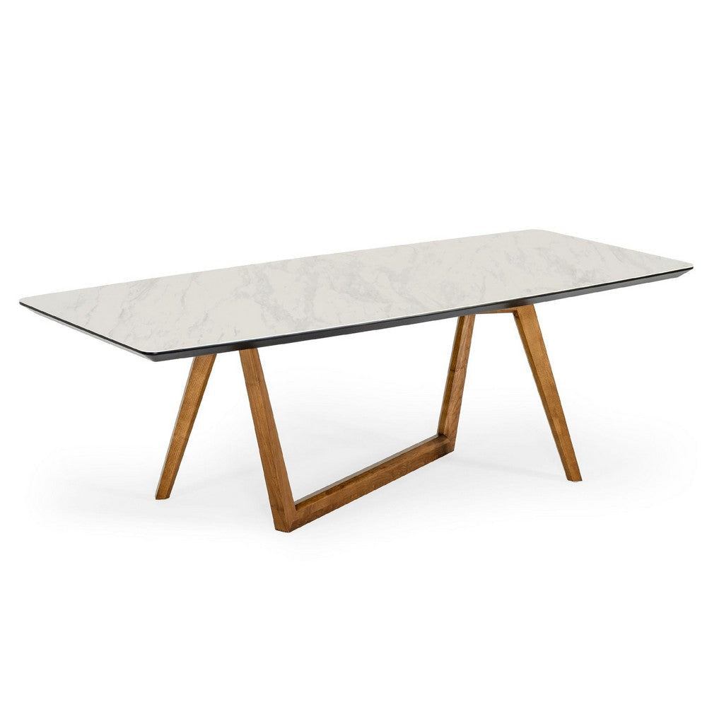 Cid Jamu Dining Table | 91" White Marble Top | Modern Abstract Base
