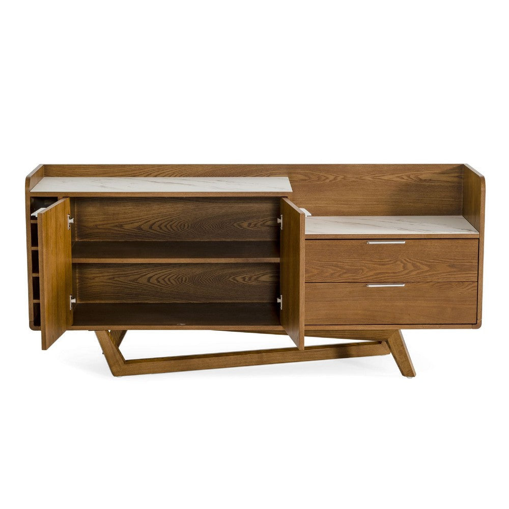 Cid Jamu Sideboard Buffet Bar 71 Inch Walnut Brown White w 5 Wine Slots BM338322