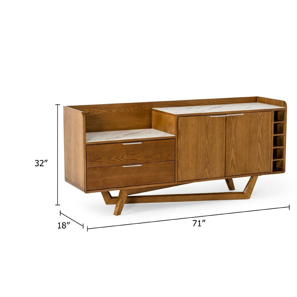 Cid Jamu Sideboard Buffet Bar 71 Inch Walnut Brown White w 5 Wine Slots BM338322