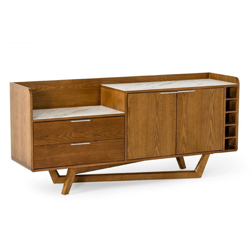 Cid Jamu Sideboard Buffet Bar, 71 Inch Walnut Brown, White w 5 Wine Slots