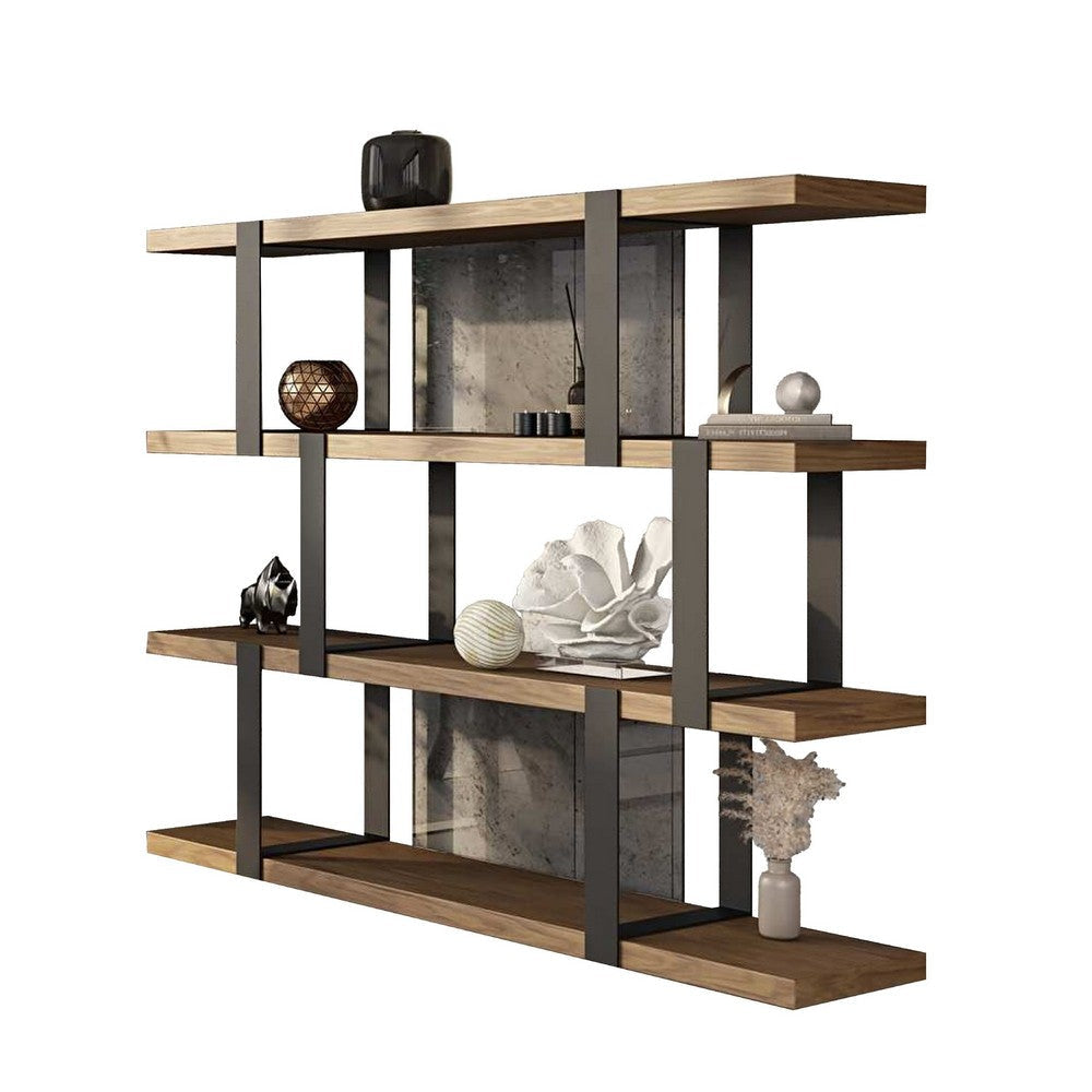 Cid Brow 4 Tier Bookshelf | Black Stainless Steel w Glass Back | 71’’ BM338323