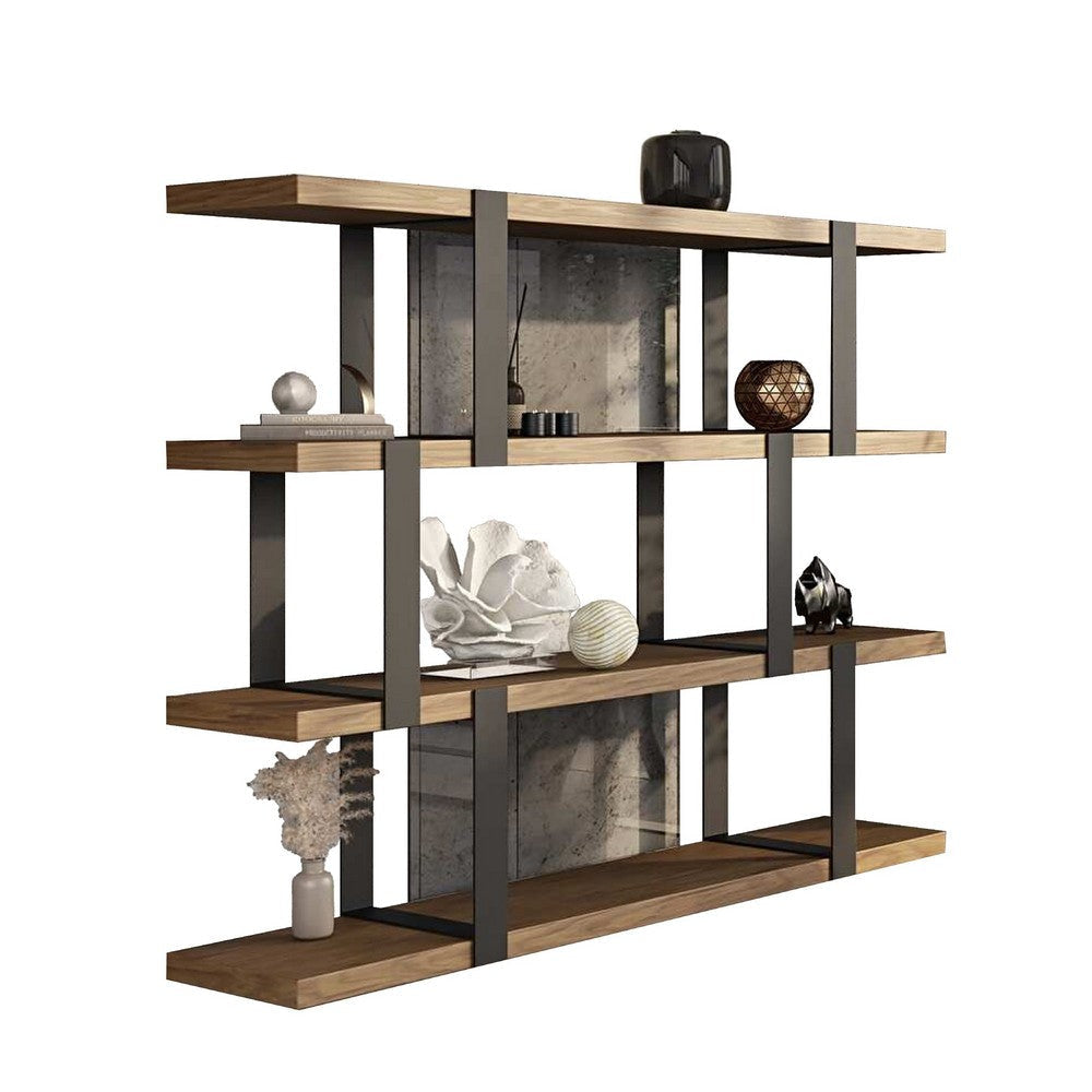 Cid Brow 4 Tier Bookshelf | Black Stainless Steel w Glass Back | 71"
