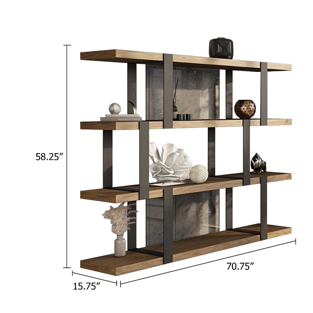 Cid Brow 4 Tier Bookshelf | Black Stainless Steel w Glass Back | 71’’ BM338323