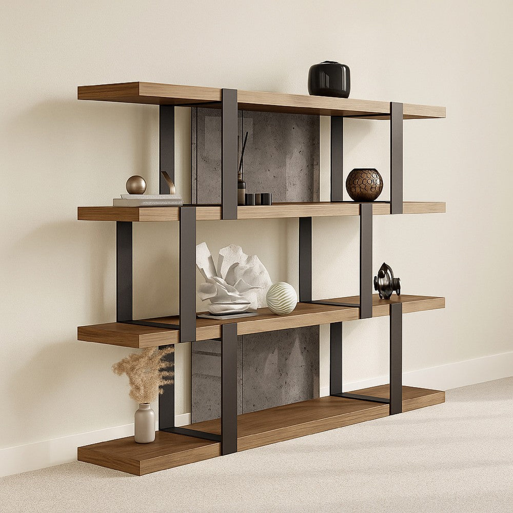 Cid Brow 4 Tier Bookshelf | Black Stainless Steel w Glass Back | 71’’ BM338323
