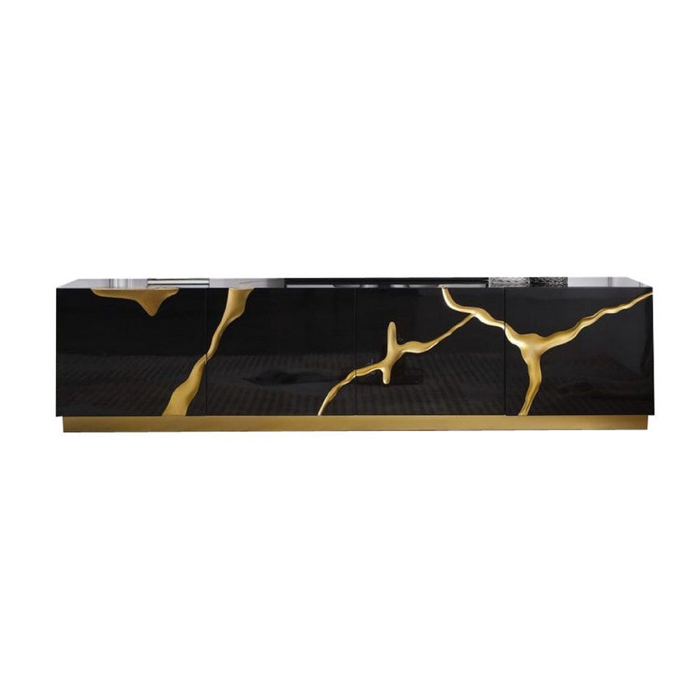 Cid Exie TV Stand Console | Modern Black with Gold Vein Design | 87’’ BM338325