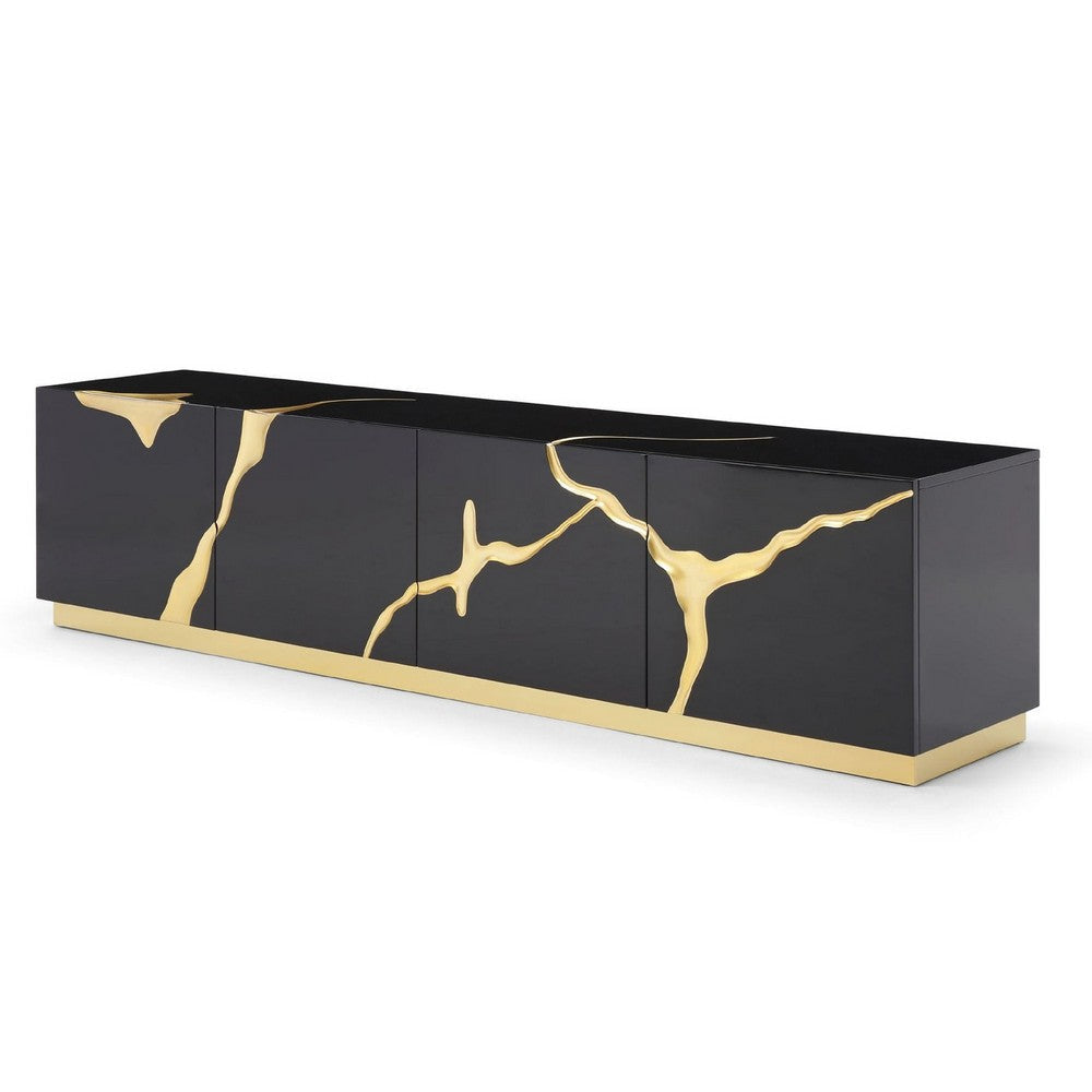 Cid Exie TV Stand Console | Modern Black with Gold Vein Design | 87’’ BM338325