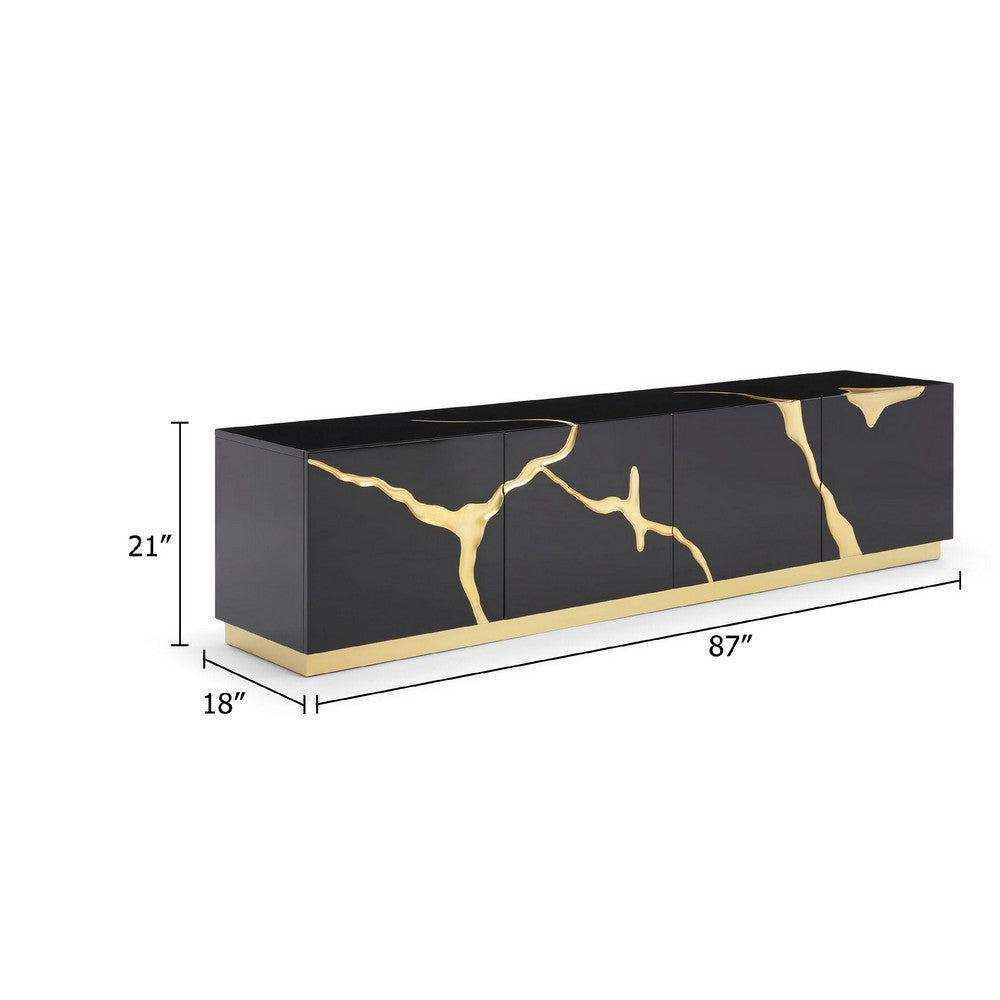 Cid Exie TV Stand Console | Modern Black with Gold Vein Design | 87’’ BM338325