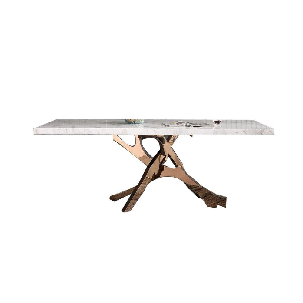 Cid Mene Dining Table | 79’’ | White Marble Top | Rose Gold Steel Base BM338326
