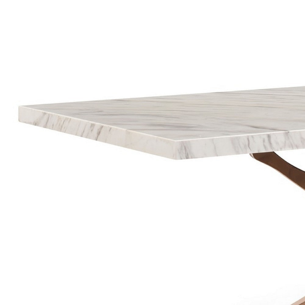 Cid Mene Dining Table | 79’’ | White Marble Top | Rose Gold Steel Base BM338326