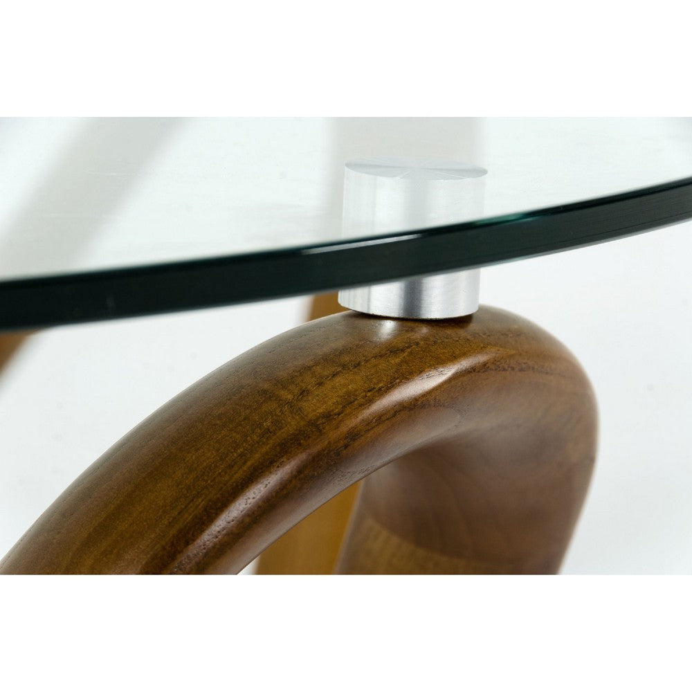 Cid Lasp Coffee Table | 45’’ | Round Glass Top | Brown Wave Design Base BM338327