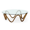 Cid Lasp Coffee Table | 45" | Round Glass Top | Brown Wave Design Base