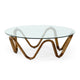 Cid Lasp Coffee Table | 45" | Round Glass Top | Brown Wave Design Base