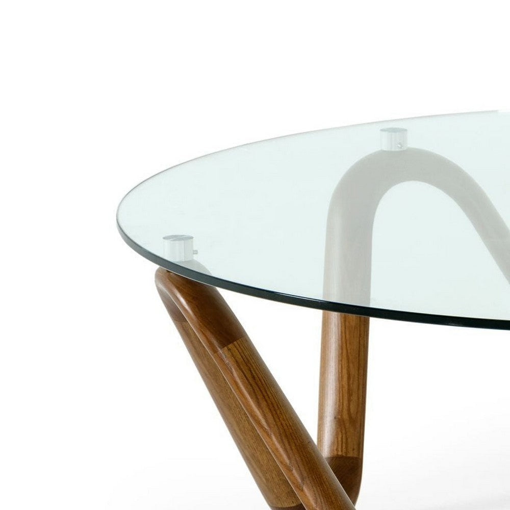 Cid Lasp Coffee Table | 45’’ | Round Glass Top | Brown Wave Design Base BM338327