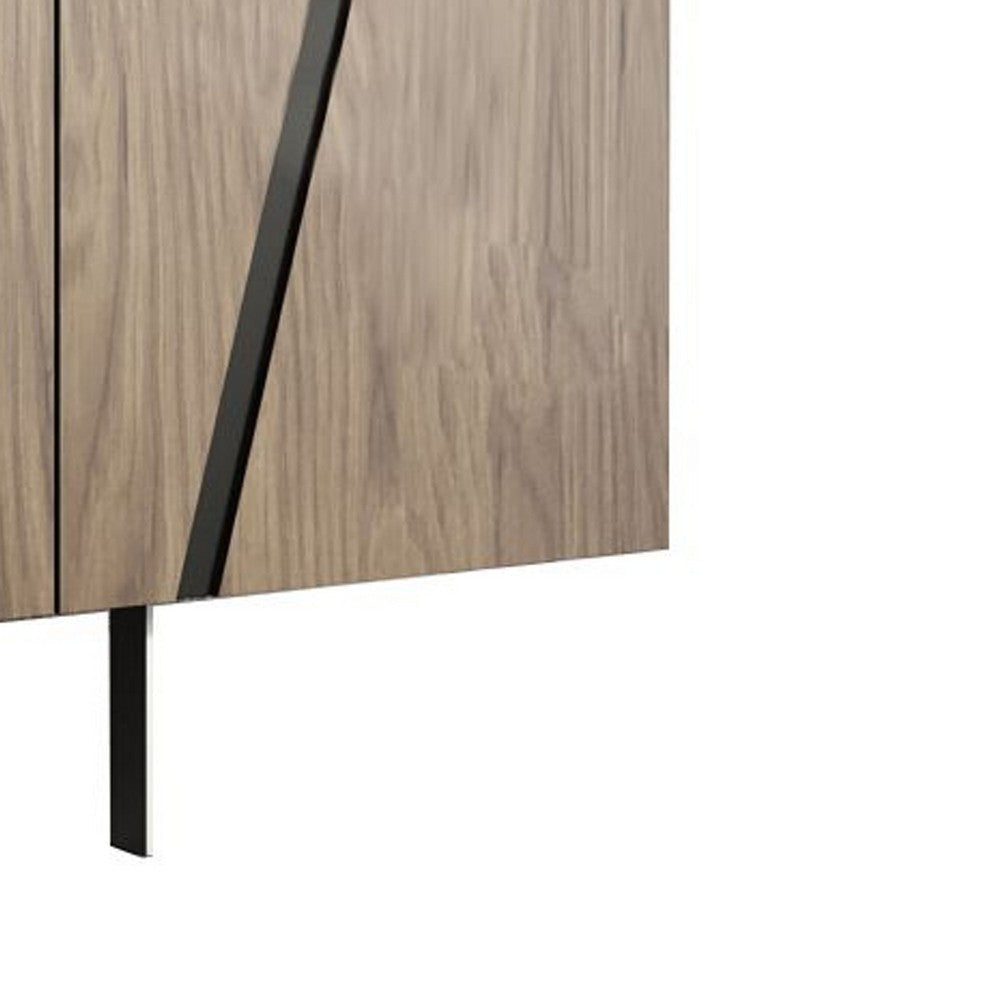 Cid Monc Sideboard Buffet | 75’’ | Walnut Veneer | 4 Doors w Black Inlay Accents BM338328