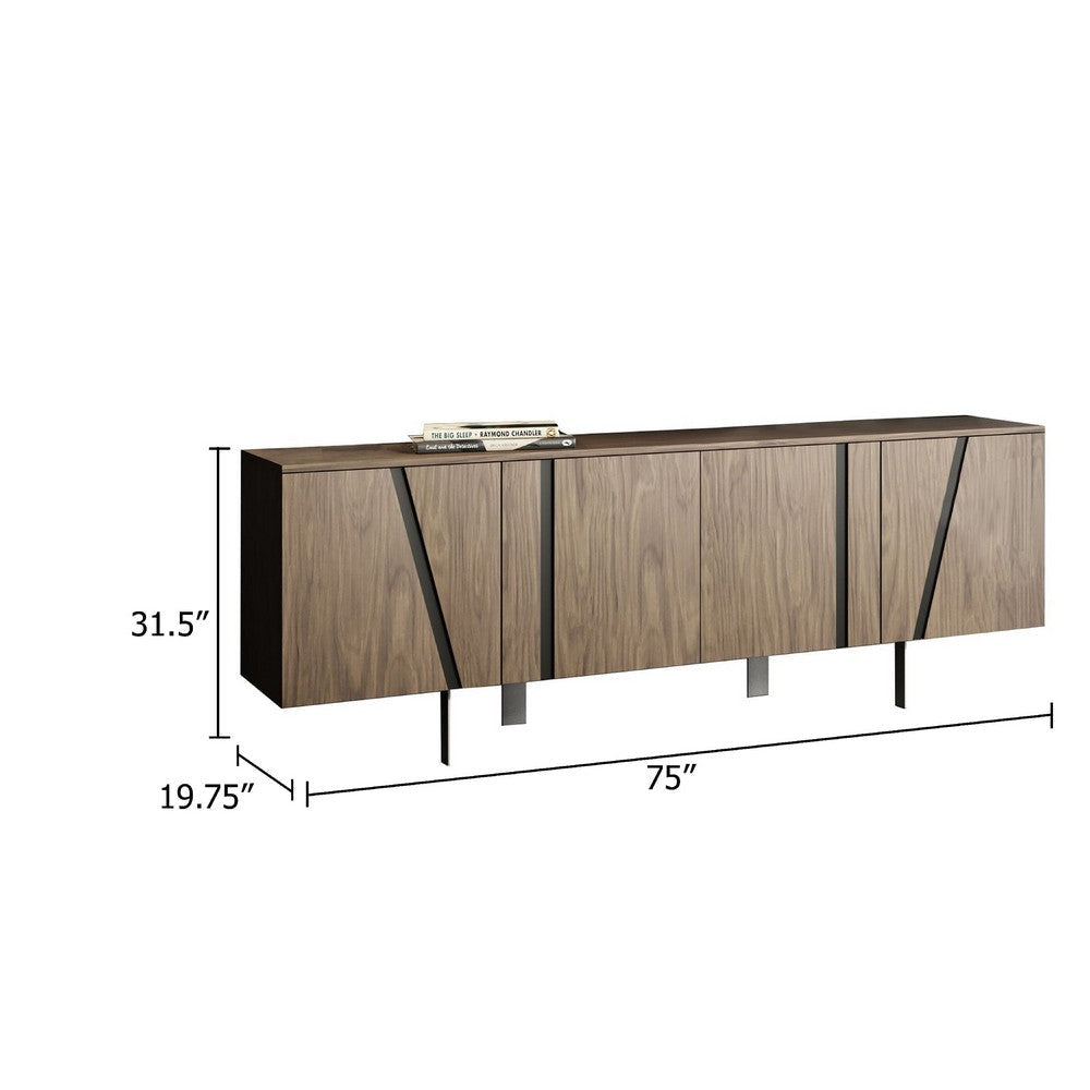 Cid Monc Sideboard Buffet | 75’’ | Walnut Veneer | 4 Doors w Black Inlay Accents BM338328