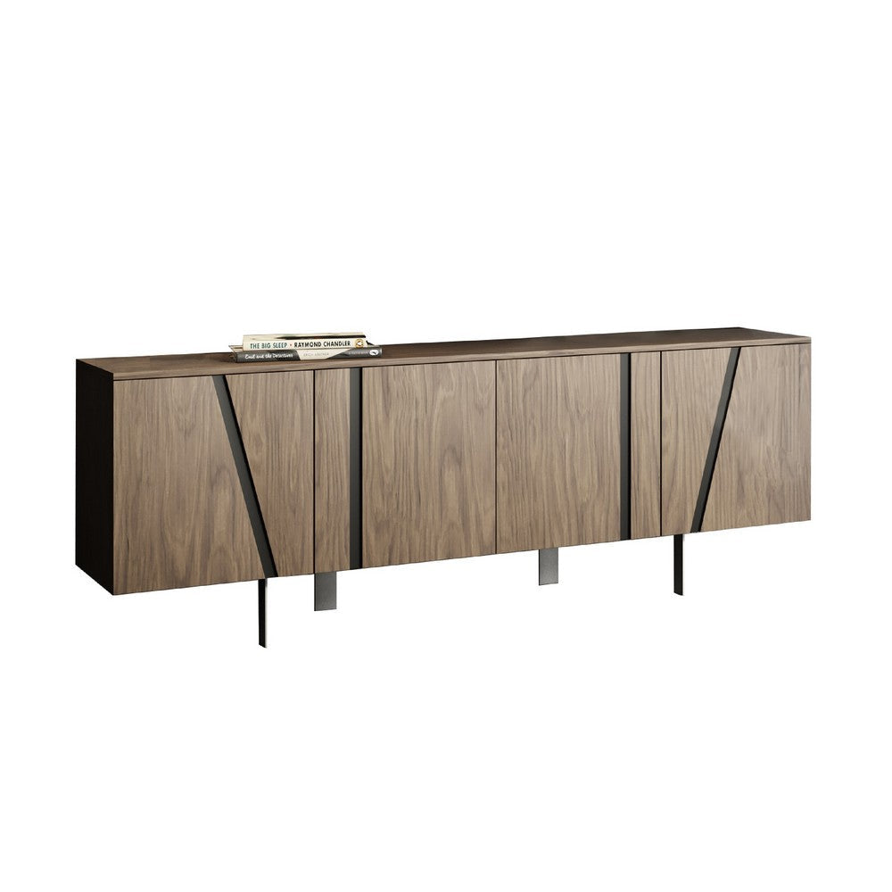 Cid Monc Sideboard Buffet | 75" | Walnut Veneer | 4 Doors w Black Inlay Accents