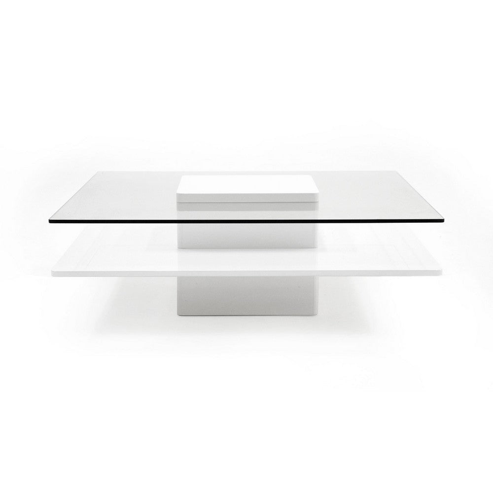 Cid Cobi Coffee Table | 39’’ Clear Glass Top | Square White Veneer Base BM338330