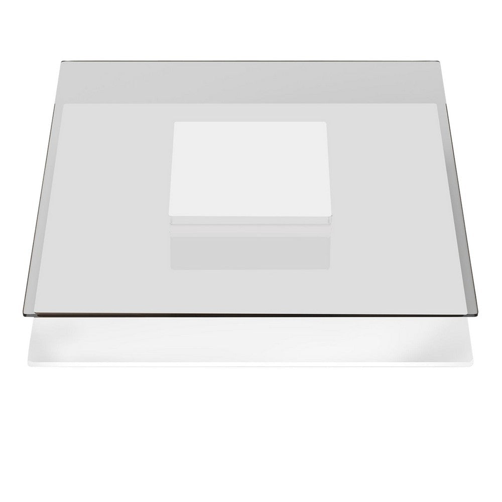 Cid Cobi Coffee Table | 39’’ Clear Glass Top | Square White Veneer Base BM338330