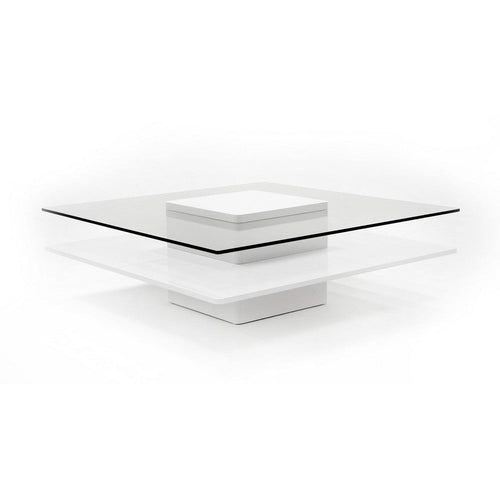Cid Cobi Coffee Table | 39" Clear Glass Top | Square White Veneer Base