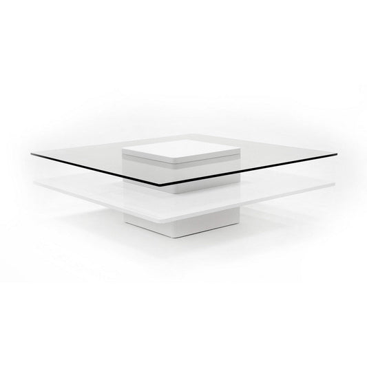 Cid Cobi Coffee Table | 39" Clear Glass Top | Square White Veneer Base