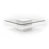 Cid Cobi Coffee Table | 39" Clear Glass Top | Square White Veneer Base