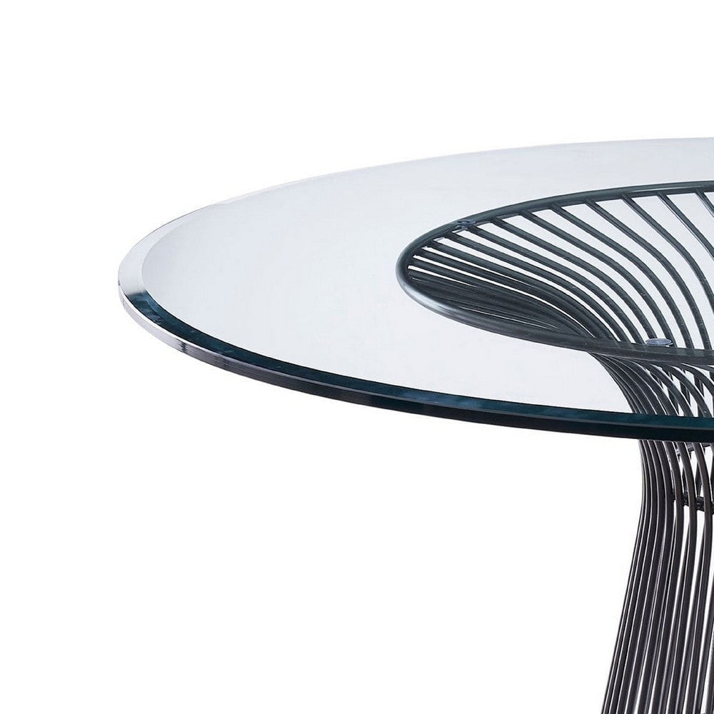 Cid Axa Dining Table | 51’’ Round Glass Top | Sunburst Black Metal Base BM338331