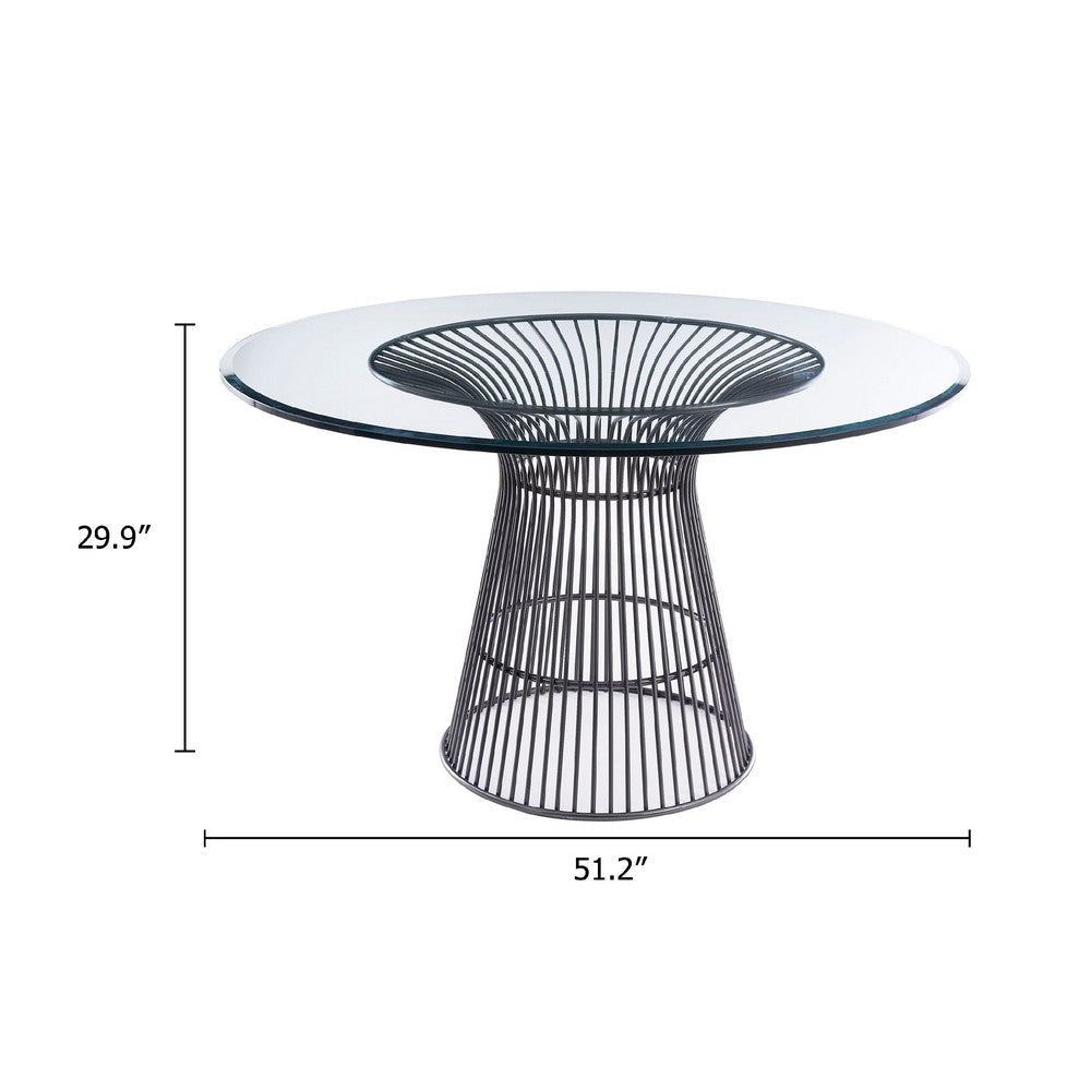 Cid Axa Dining Table | 51’’ Round Glass Top | Sunburst Black Metal Base BM338331