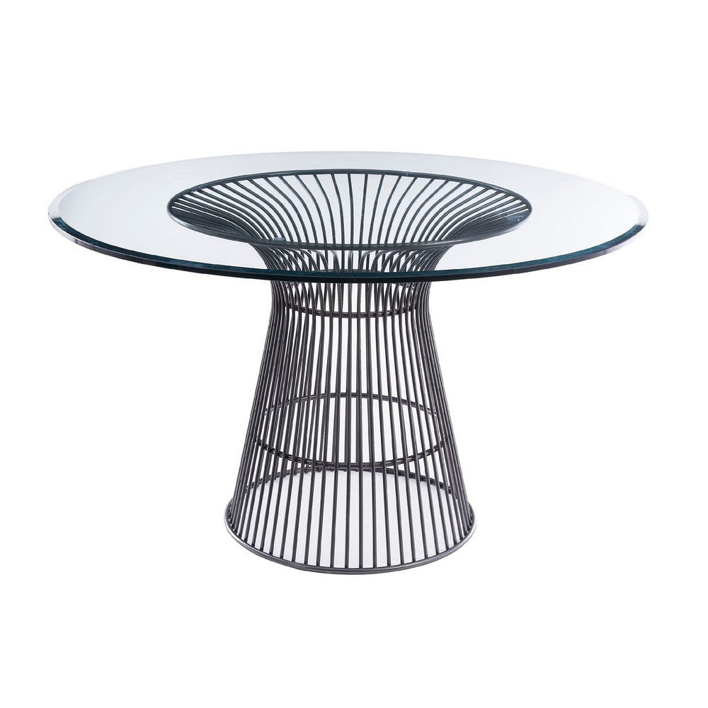Cid Axa Dining Table | 51" Round Glass Top | Sunburst Black Metal Base