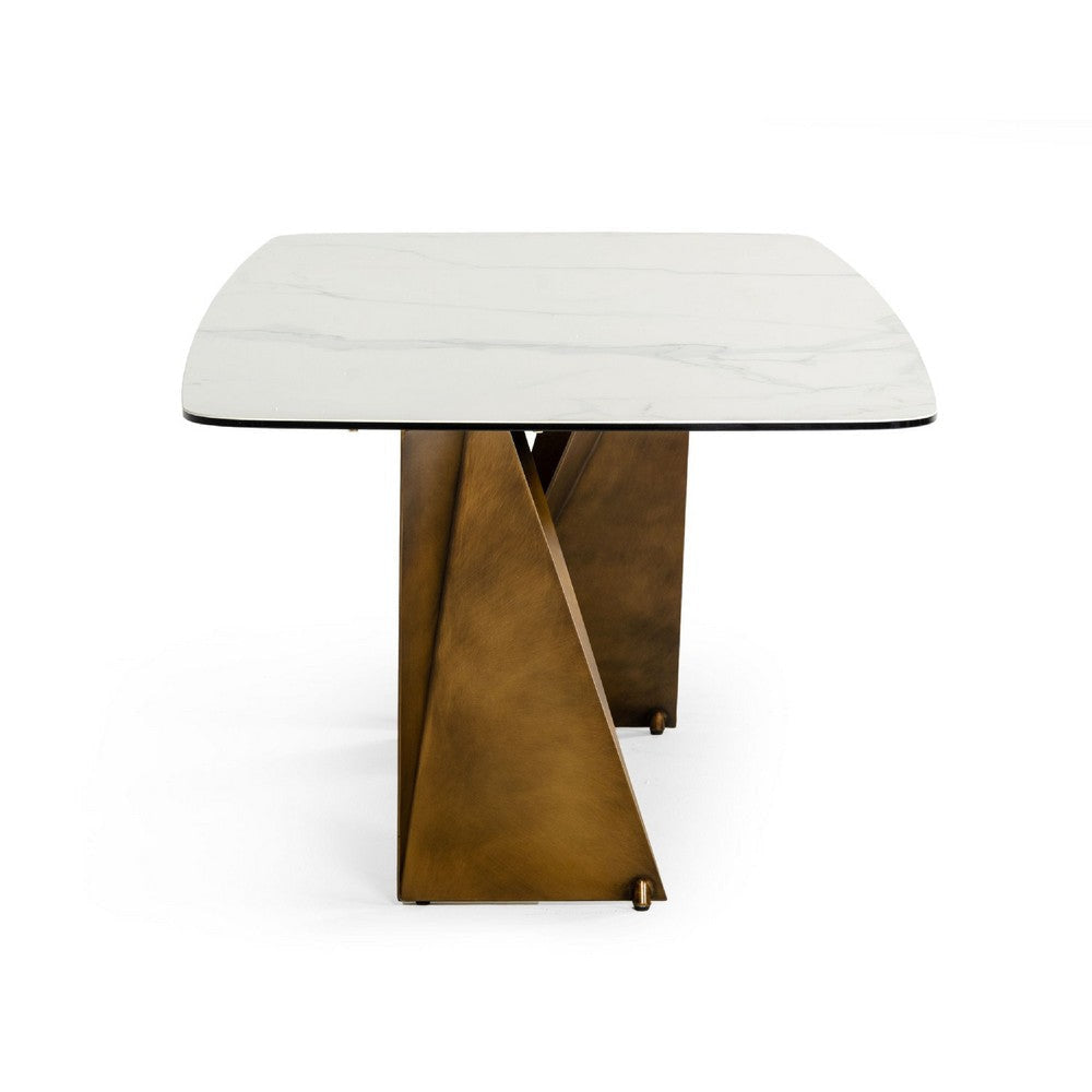 Cid Melu Dining Table | 98’’ White Ceramic Top | Brushed Brown Metal Base BM338332