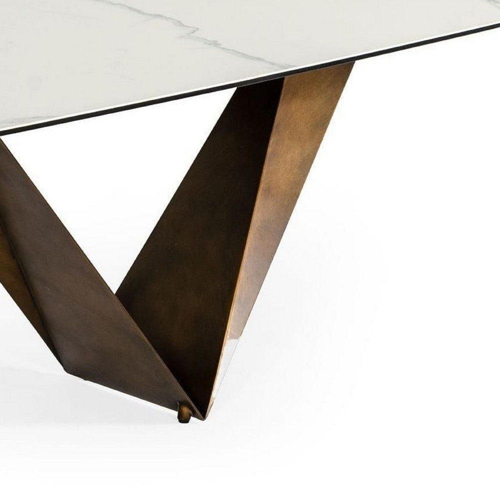 Cid Melu Dining Table | 98’’ White Ceramic Top | Brushed Brown Metal Base BM338332