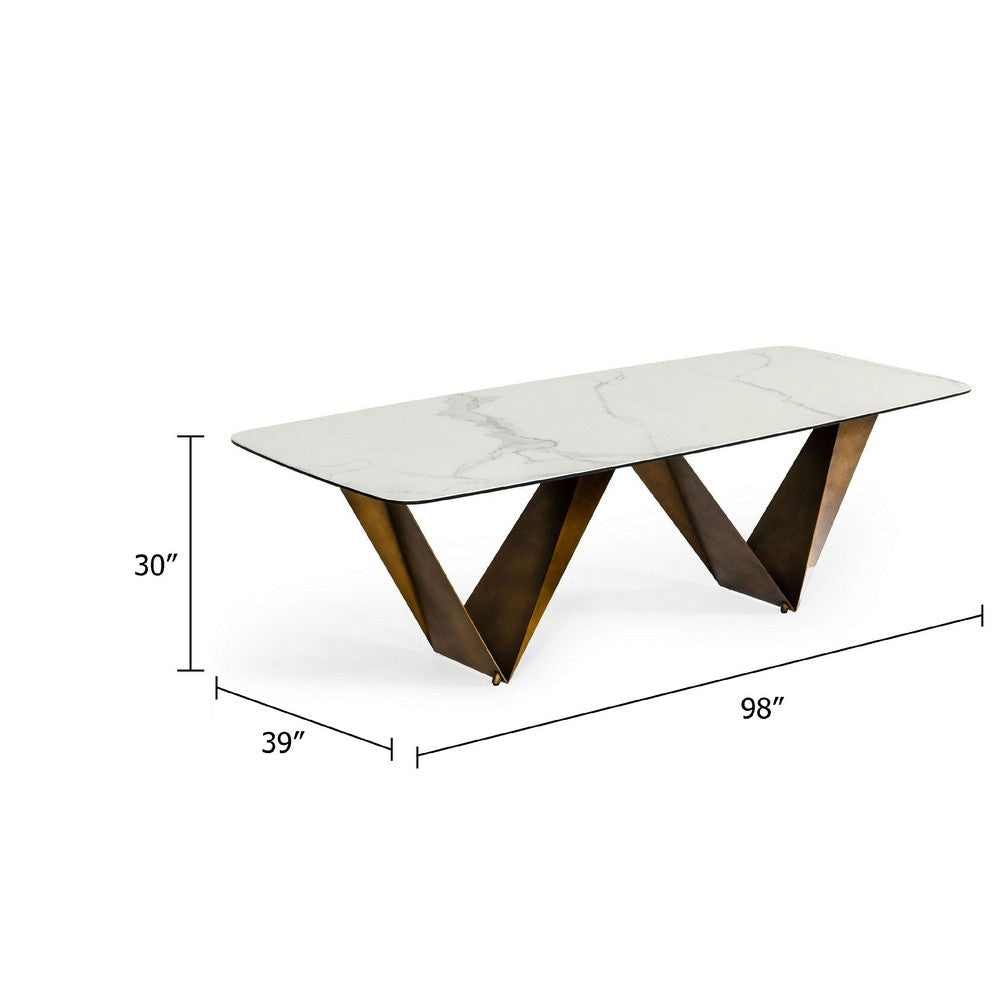 Cid Melu Dining Table | 98’’ White Ceramic Top | Brushed Brown Metal Base BM338332