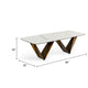 Cid Melu Dining Table | 98’’ White Ceramic Top | Brushed Brown Metal Base BM338332