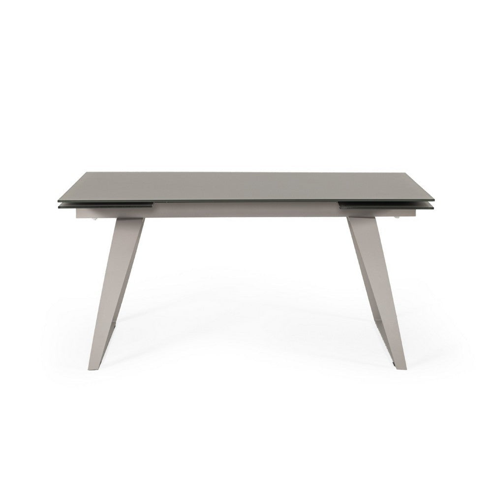 Cid Pora Dining Table | 63-94’’ Extendable Gray Glass Top | Metal Base BM338334