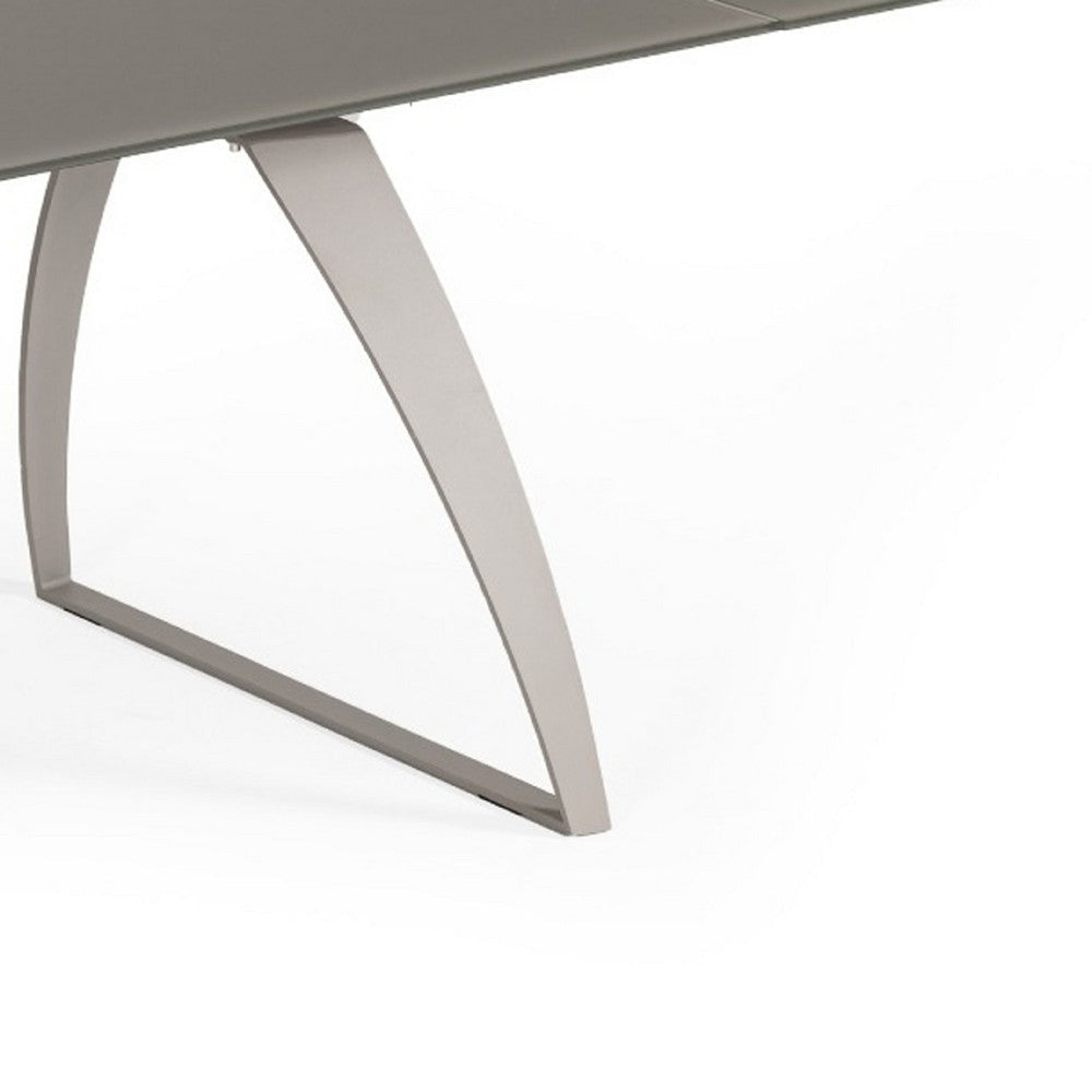 Cid Pora Dining Table | 63-94’’ Extendable Gray Glass Top | Metal Base BM338334