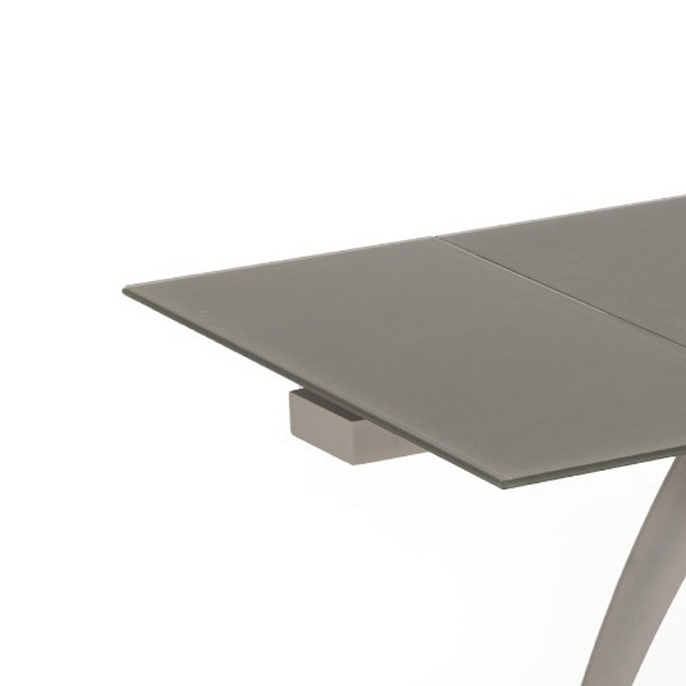 Cid Pora Dining Table | 63-94’’ Extendable Gray Glass Top | Metal Base BM338334