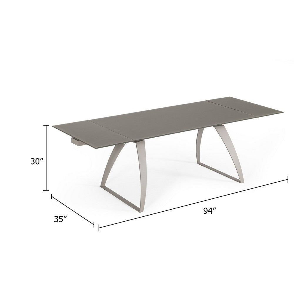 Cid Pora Dining Table | 63-94’’ Extendable Gray Glass Top | Metal Base BM338334