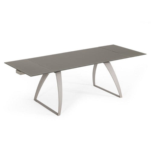 Cid Pora Dining Table | 63-94" Extendable Gray Glass Top | Metal Base