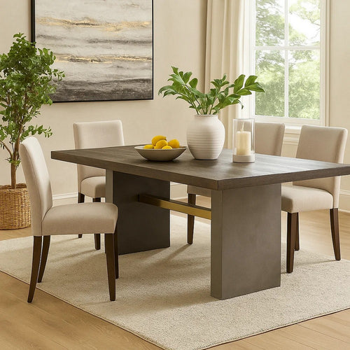 Cid Coe Dining Table | 94" Brown Walnut Top | Gray Concrete Pedestal Base