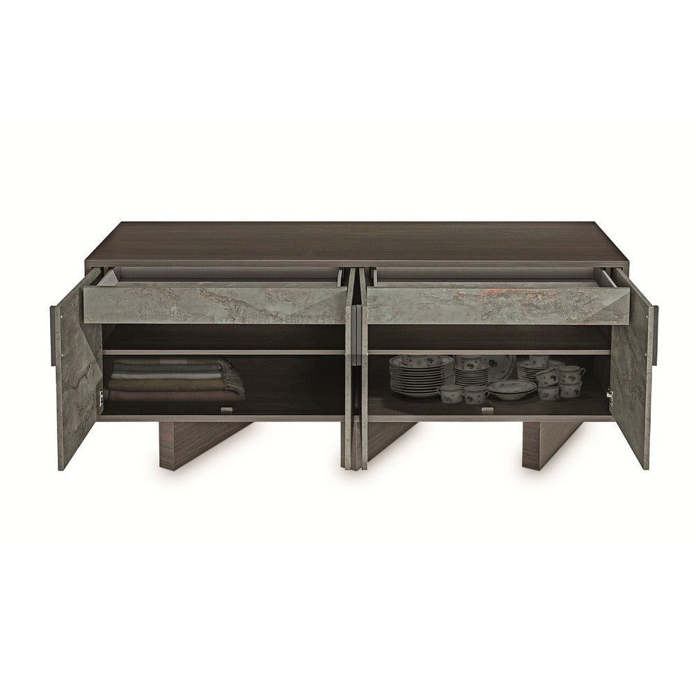 Noe Giu Sideboard Buffet Cabinet | 4 Volcanic Rock Veneer Finish Gray Oak 79’’ BM338338