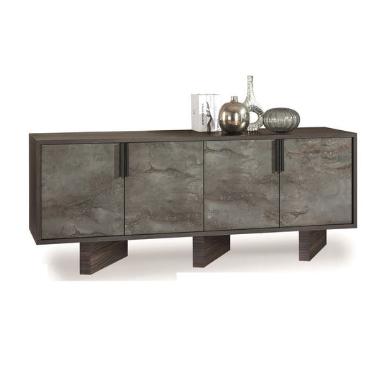 Noe Giu Sideboard Buffet Cabinet | 4 Volcanic Rock Veneer Finish, Gray Oak, 79"