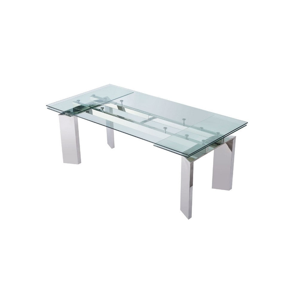 Cid Viky Dining Table | 79-110’’ Extendable Glass Top | Chrome Steel BM338339