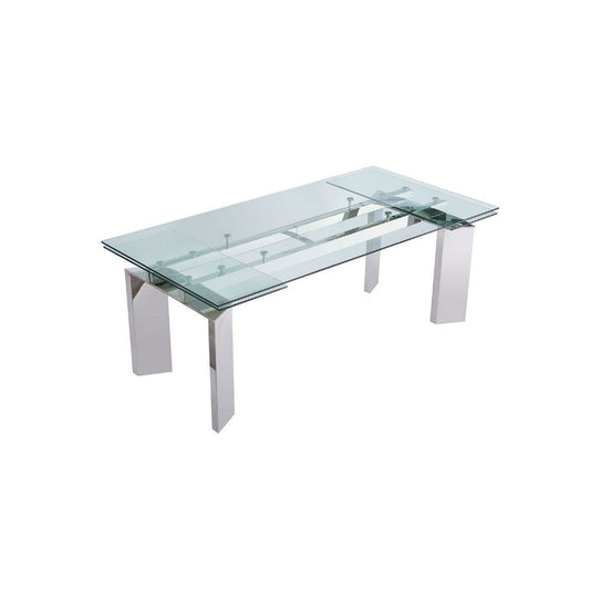 Cid Viky Dining Table | 79-110" Extendable Glass Top | Chrome Steel
