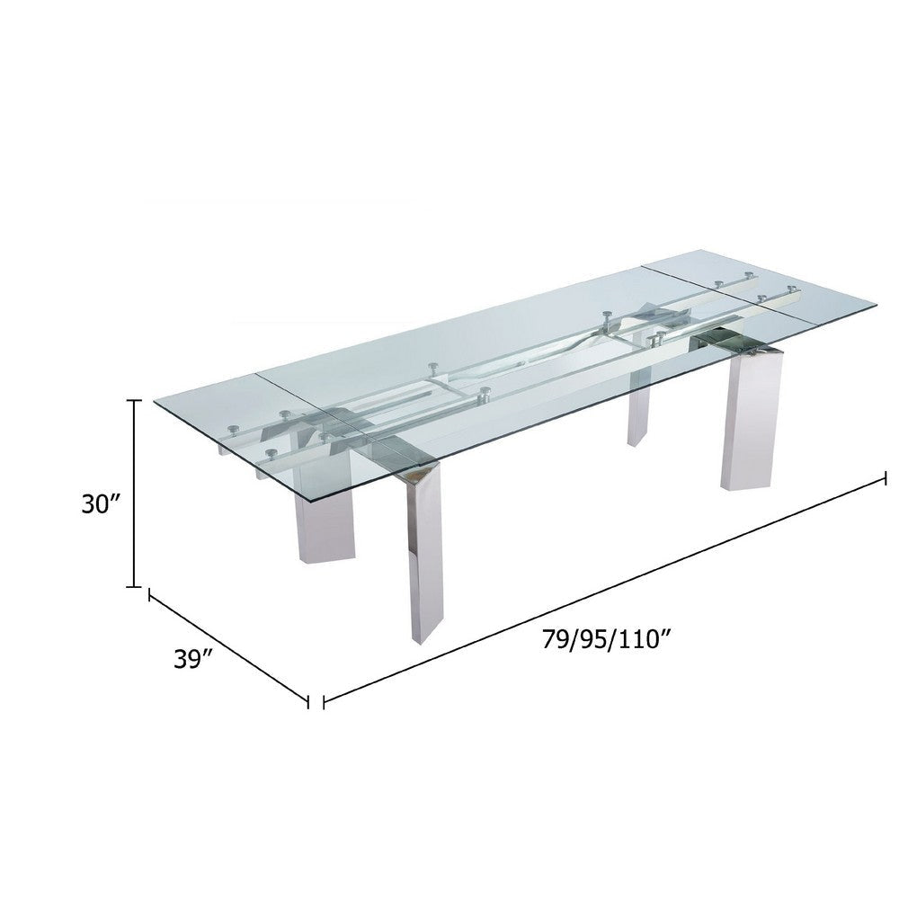 Cid Viky Dining Table | 79-110’’ Extendable Glass Top | Chrome Steel BM338339