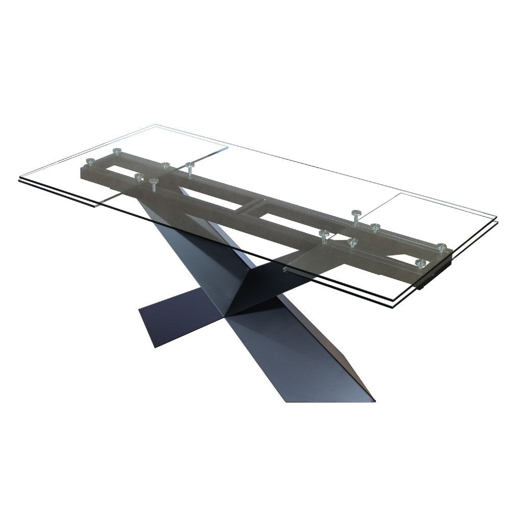 Cid Skoy Dining Table | 71-106’’ Extendable Glass Top | Metal Legs BM338340