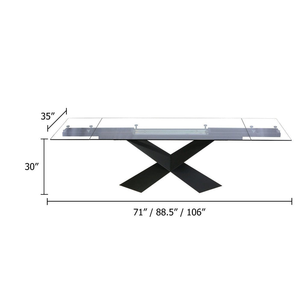 Cid Skoy Dining Table | 71-106’’ Extendable Glass Top | Metal Legs BM338340