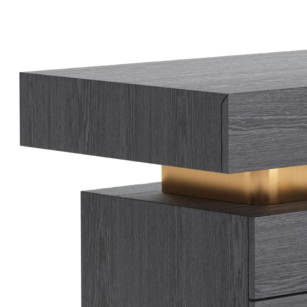 Executive Office Desk | Gray Elm Veneer | Gold Stainless Steel | 63’’ BM338341