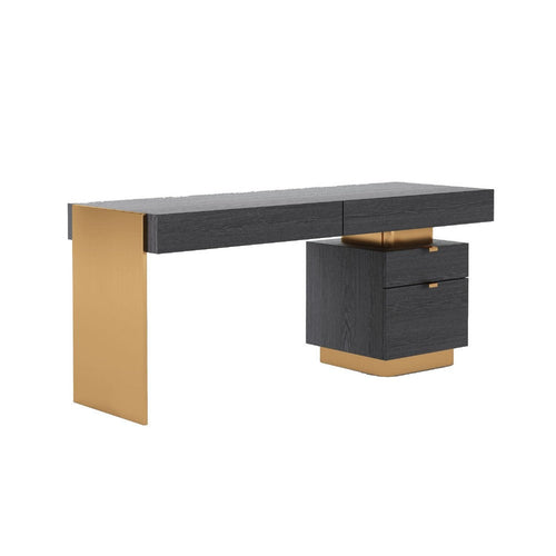 Executive Office Desk | Gray Elm Veneer | Gold Stainless Steel | 63"